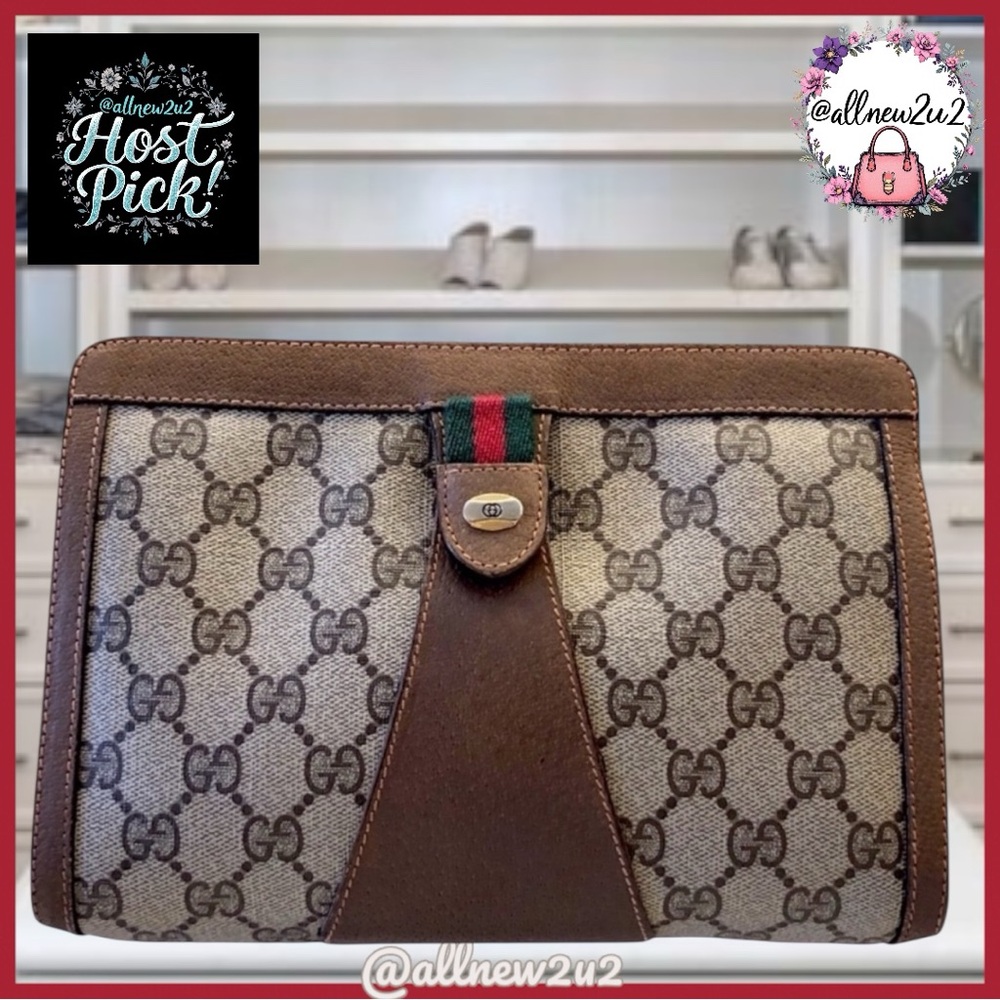 Gucci Sherry Line GG Clutch Canvas Leather Pouch Monogram Mega Multi-Host Pick!